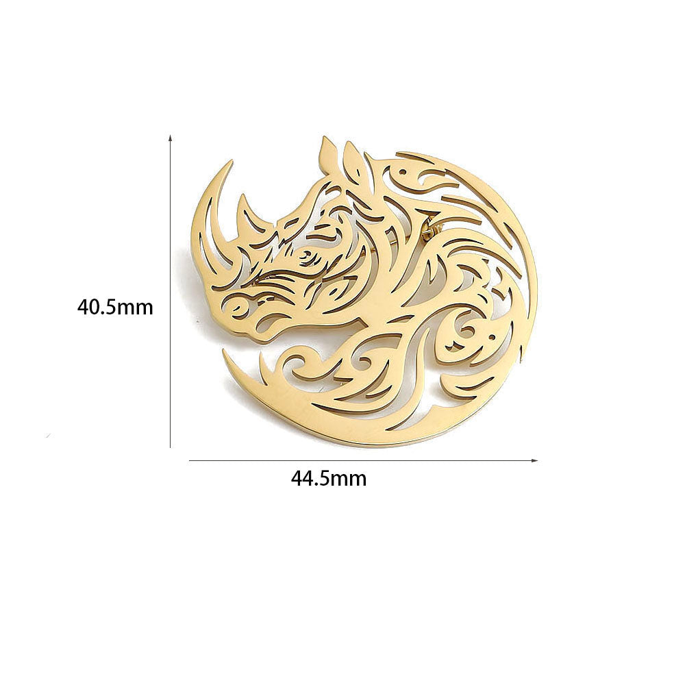 Tribal Rhino Brooch Pin
