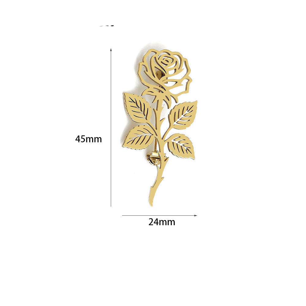 Long Stem Rose Brooch Pin