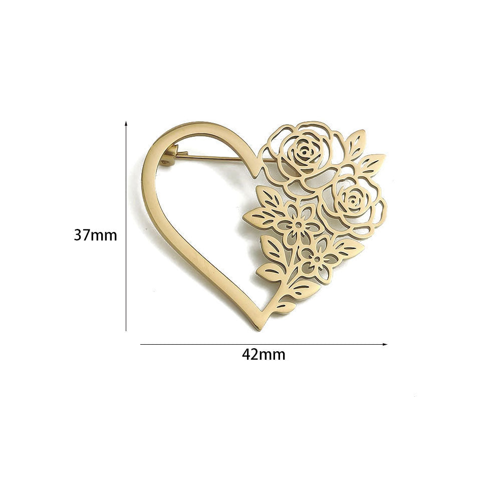 Floral Heart Brooch Pin