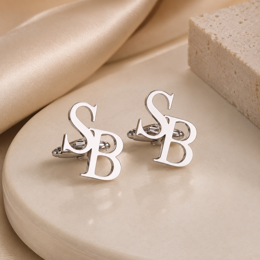 Custom Initials Cufflinks with Wooden Box