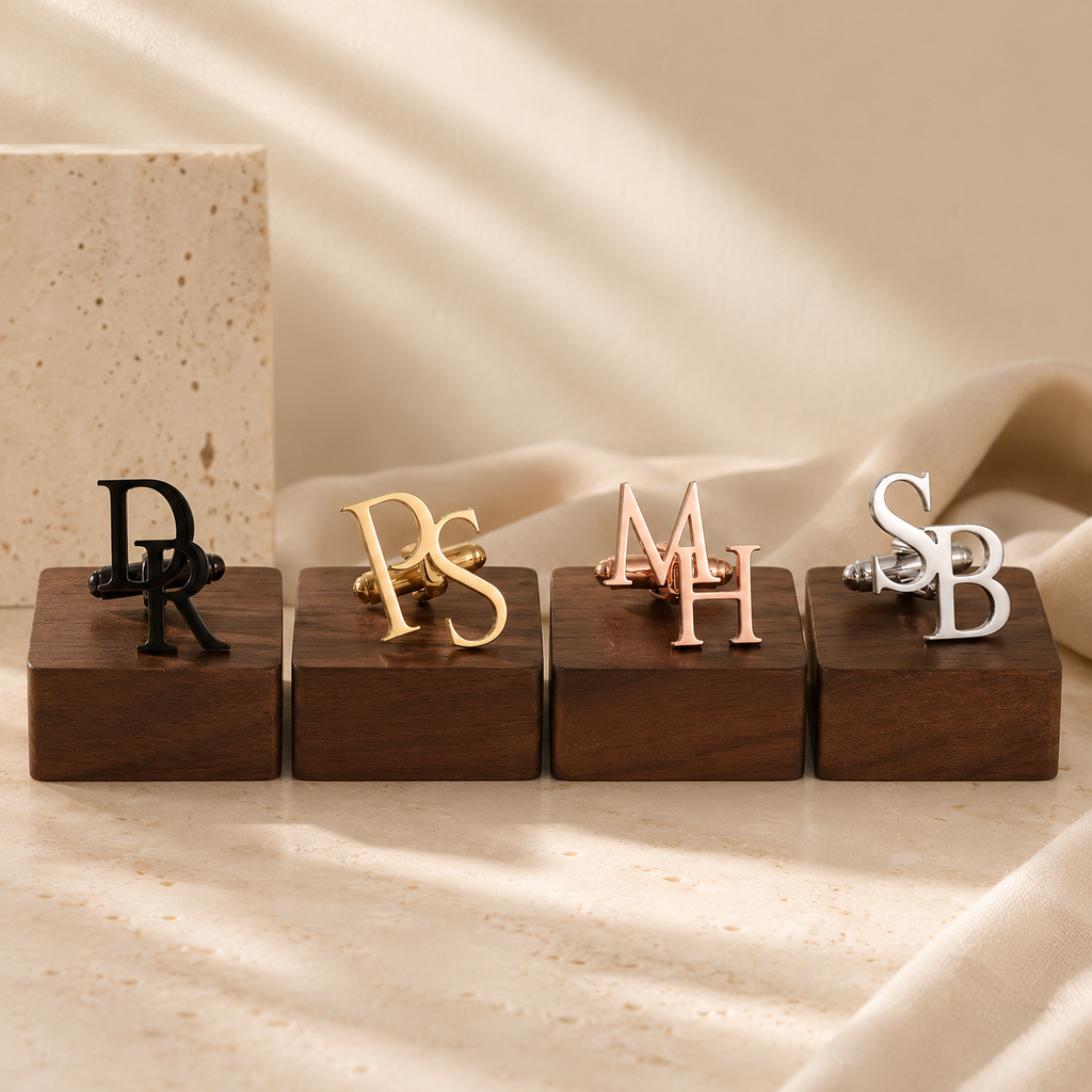 Custom Initials Cufflinks with Wooden Box