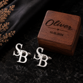 Custom Initials Cufflinks with Wooden Box