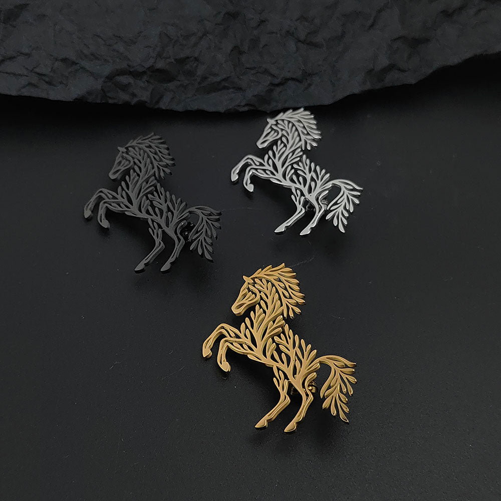 Botanical Horse Brooch Pin