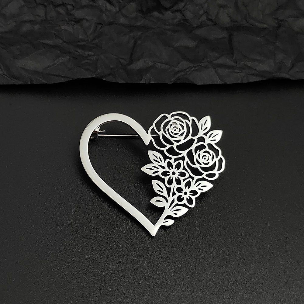Floral Heart Brooch Pin