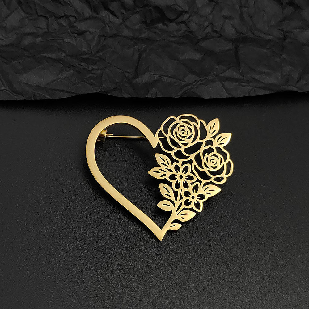 Floral Heart Brooch Pin