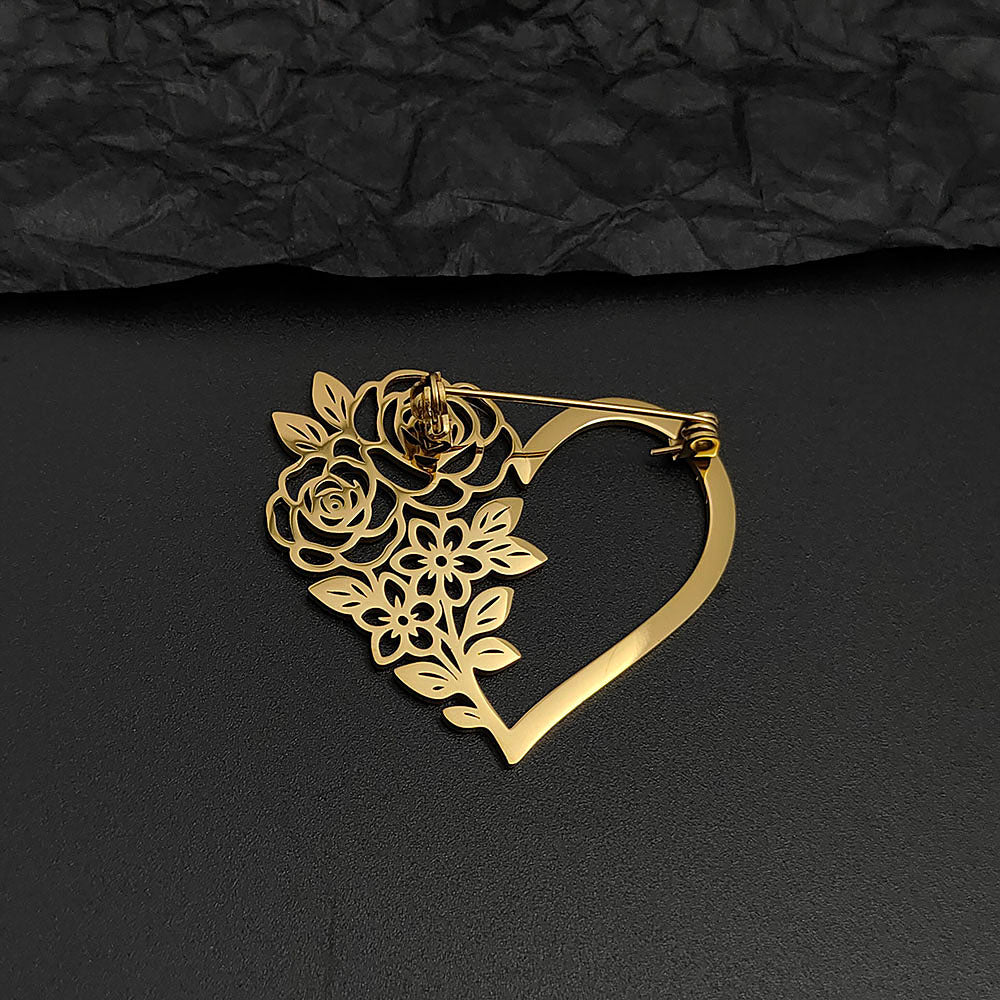 Floral Heart Brooch Pin