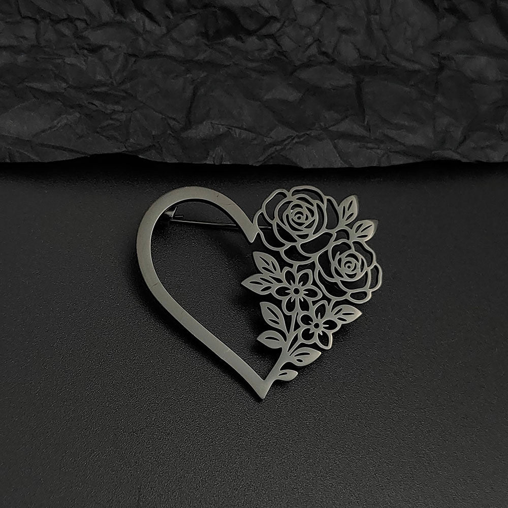Floral Heart Brooch Pin