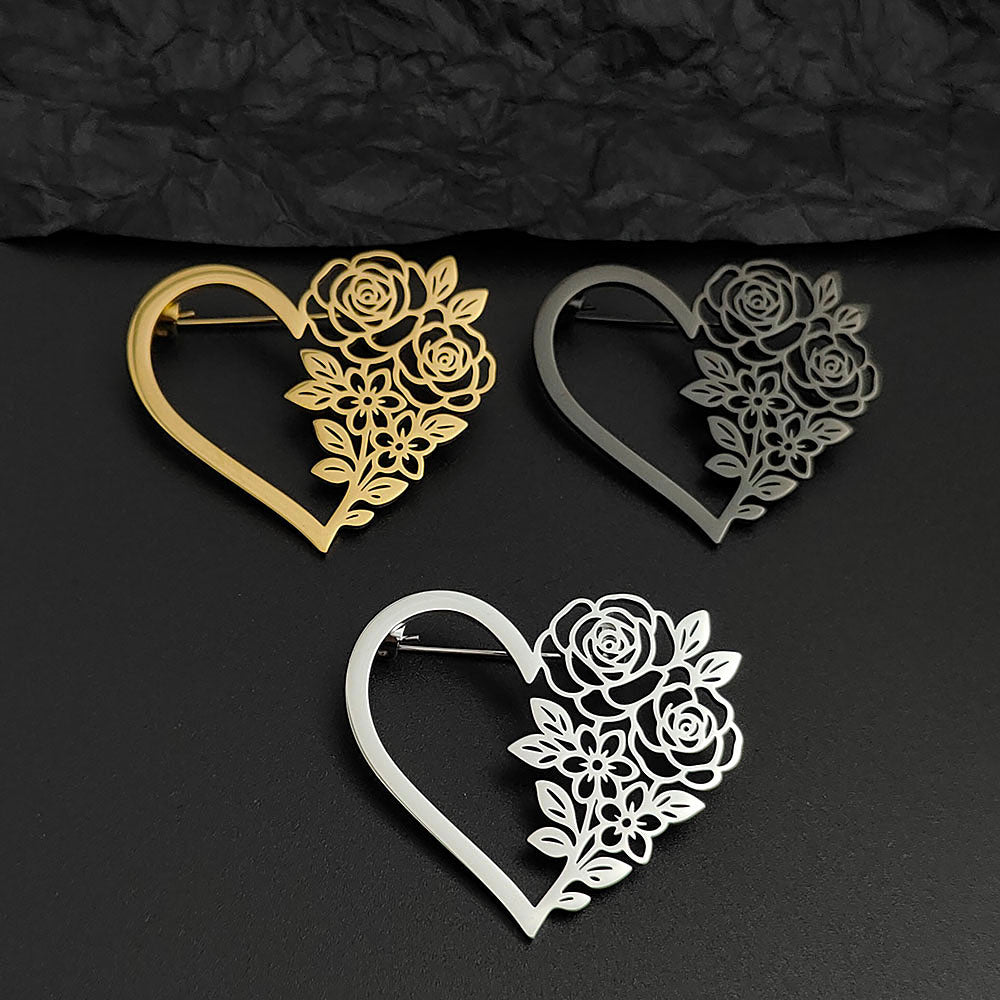 Floral Heart Brooch Pin