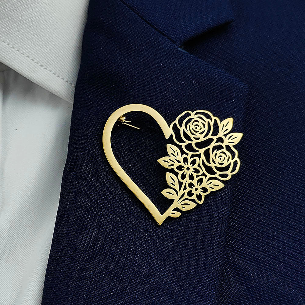Floral Heart Brooch Pin