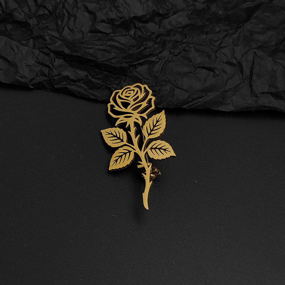 Long Stem Rose Brooch Pin