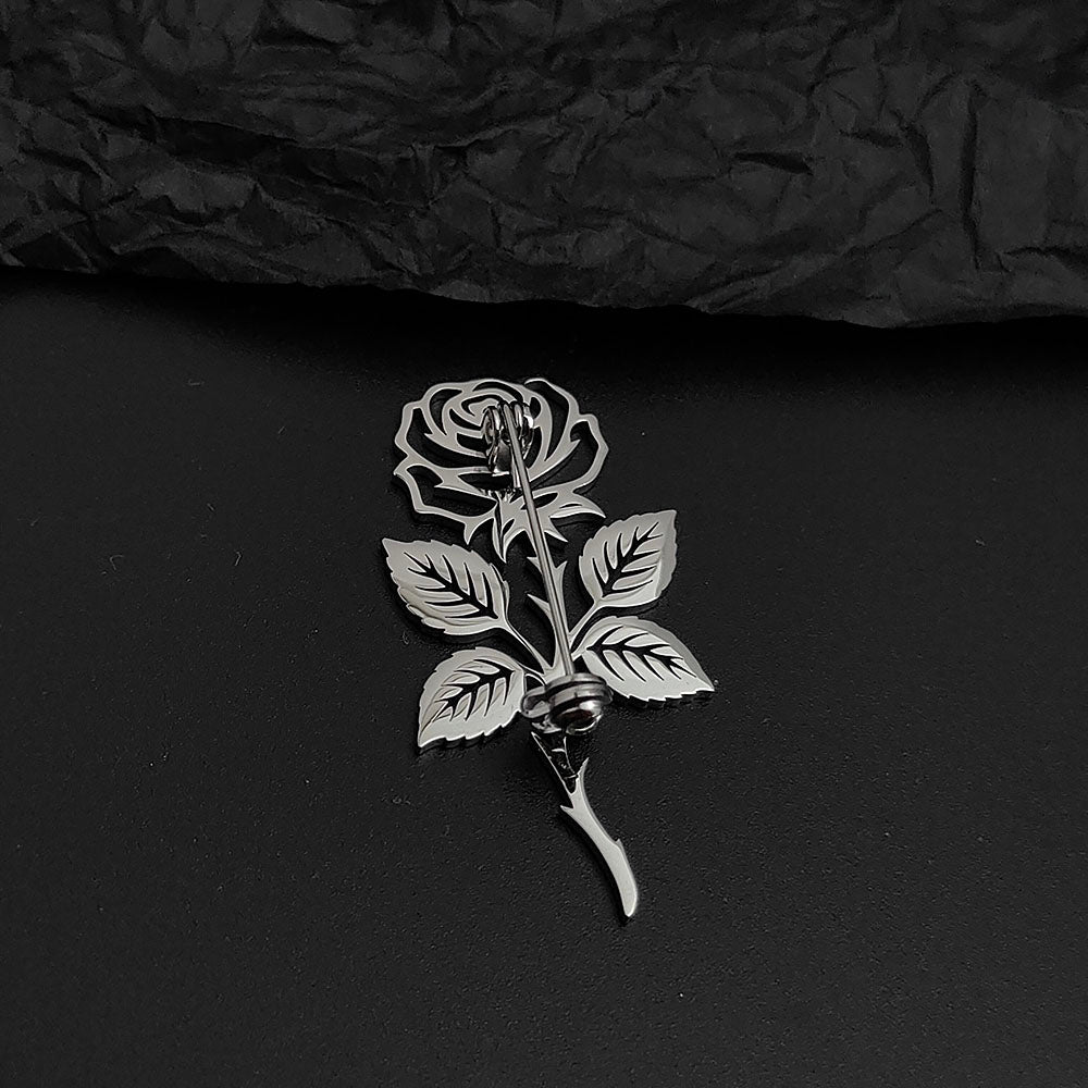 Long Stem Rose Brooch Pin