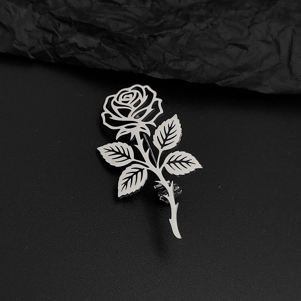Long Stem Rose Brooch Pin