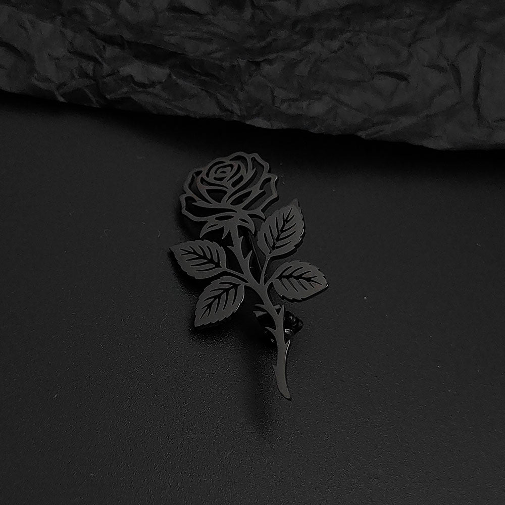 Long Stem Rose Brooch Pin