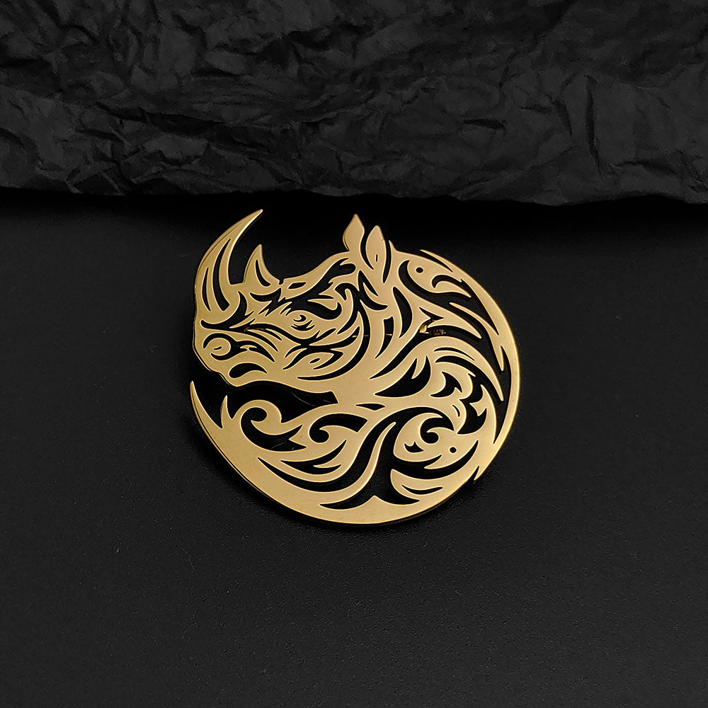Tribal Rhino Brooch Pin