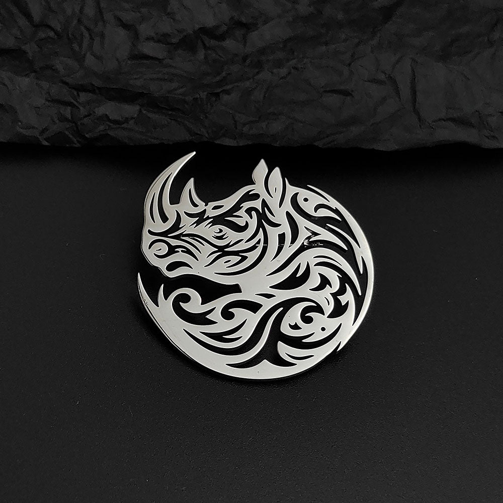Tribal Rhino Brooch Pin