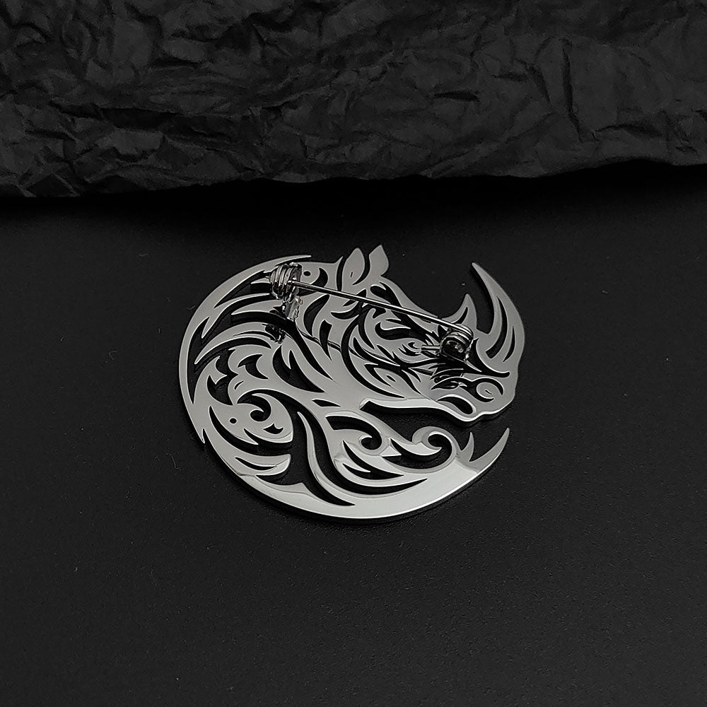 Tribal Rhino Brooch Pin