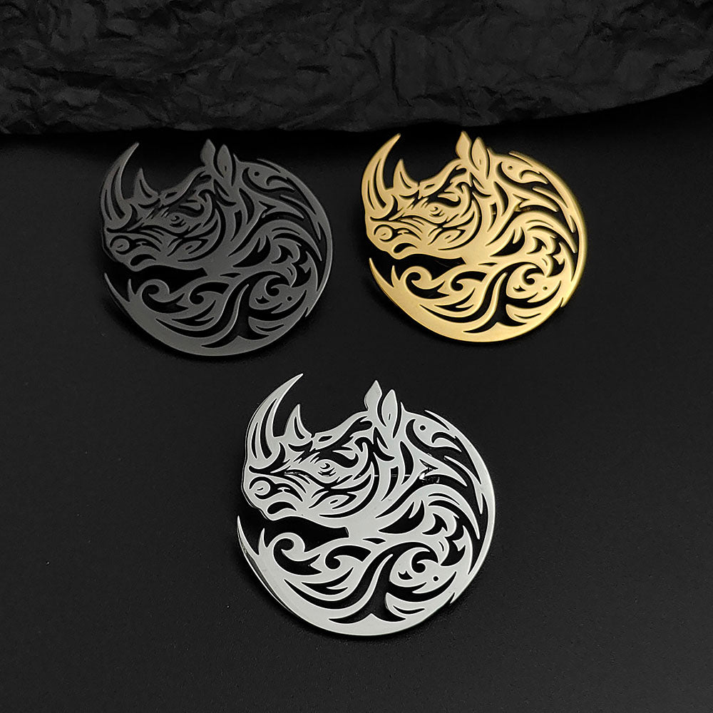 Tribal Rhino Brooch Pin