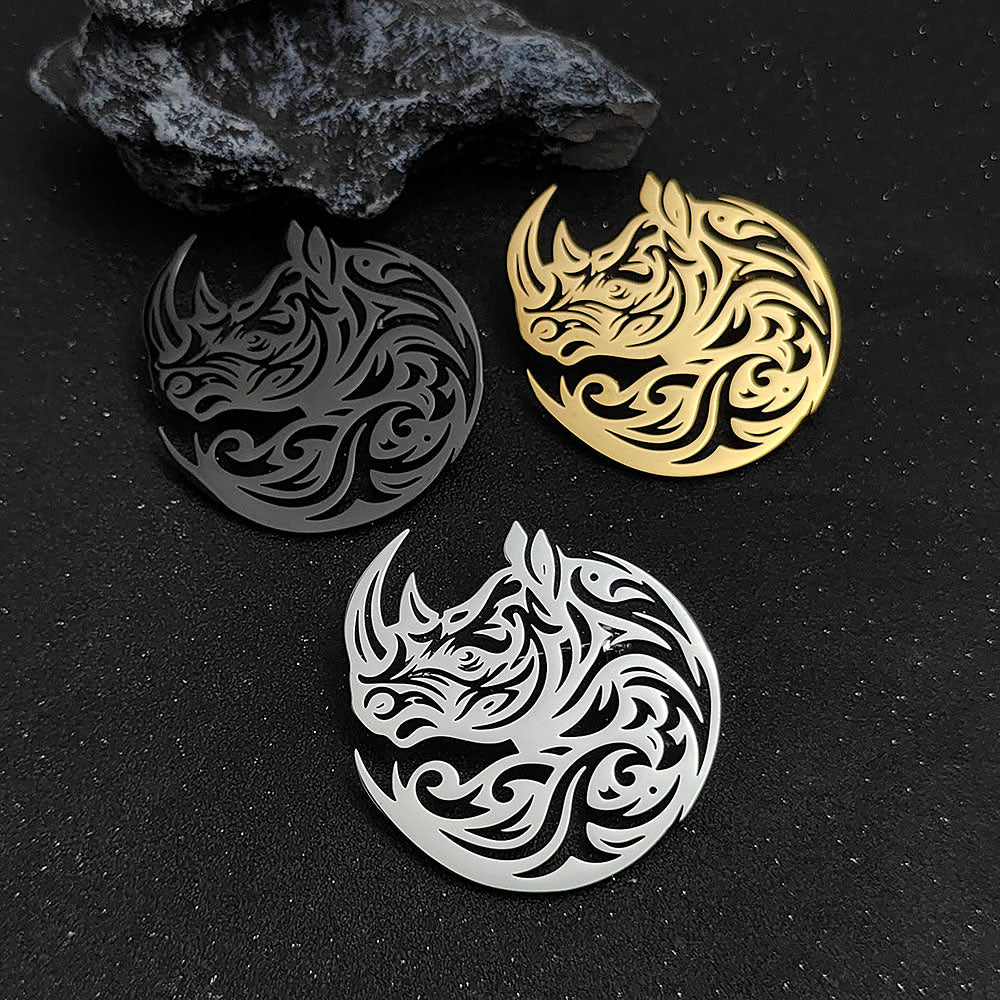 Tribal Rhino Brooch Pin