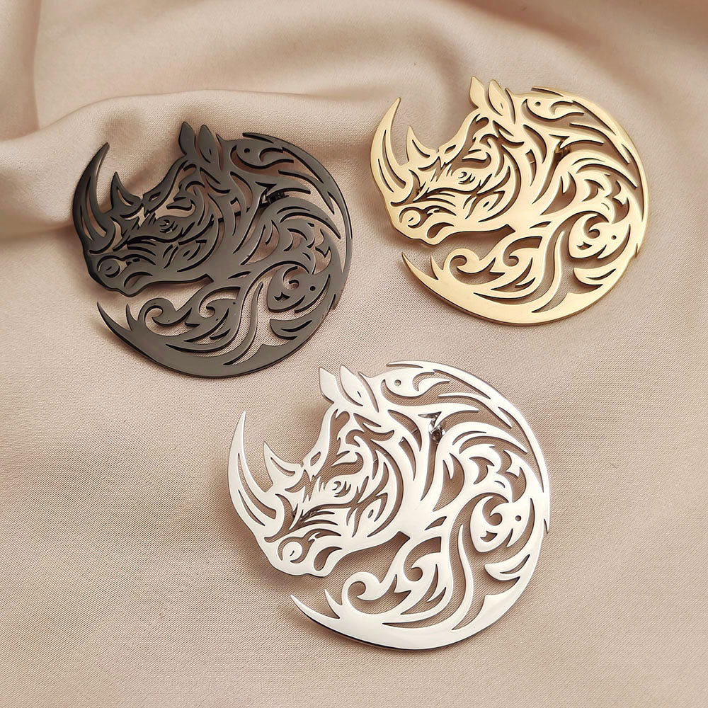 Tribal Rhino Brooch Pin