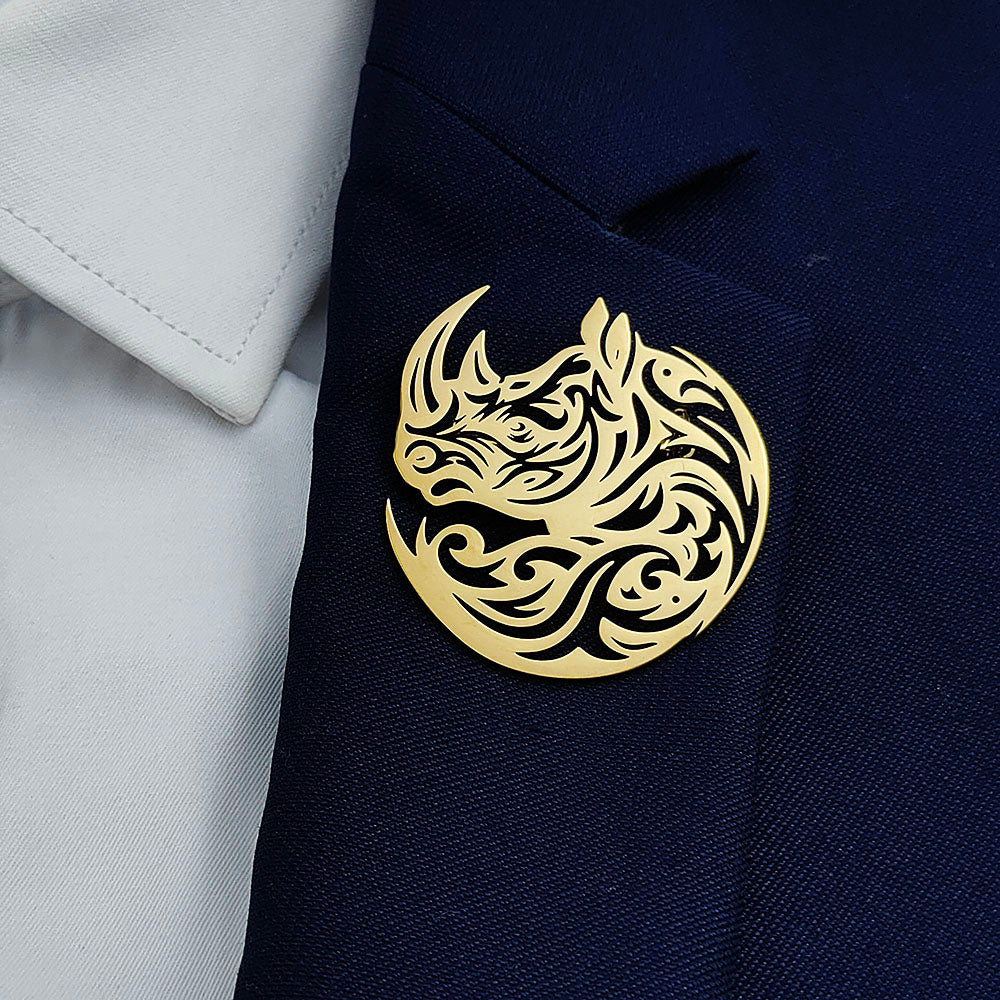 Tribal Rhino Brooch Pin