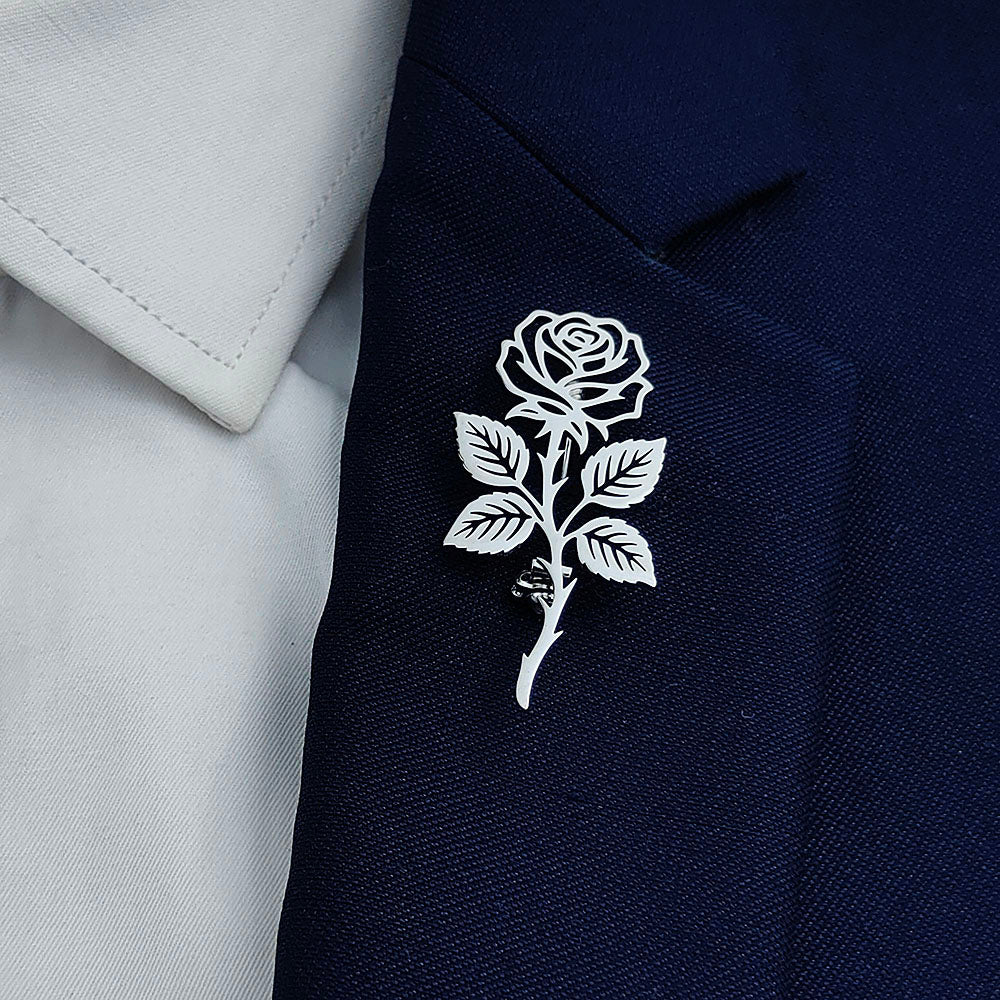 Long Stem Rose Brooch Pin