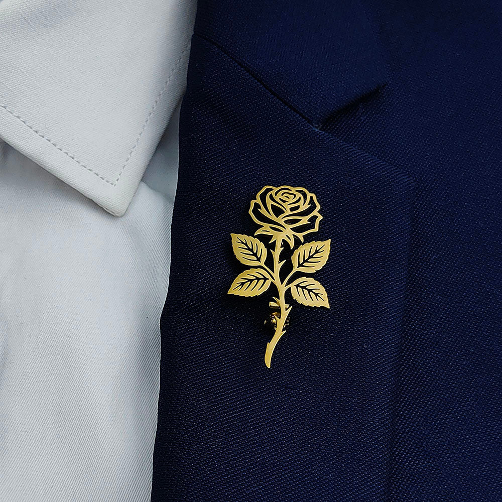 Long Stem Rose Brooch Pin