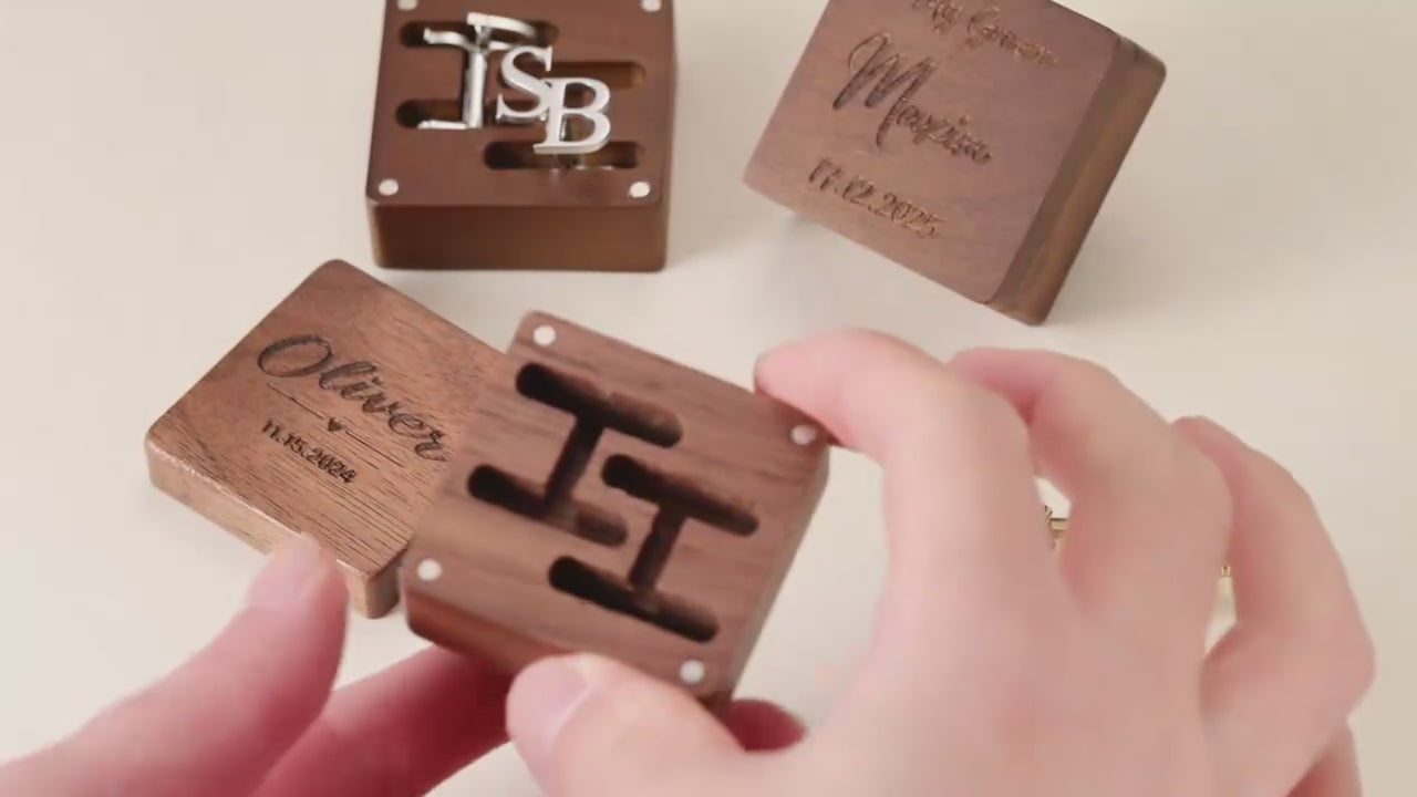 Custom Initials Cufflinks with Wooden Box